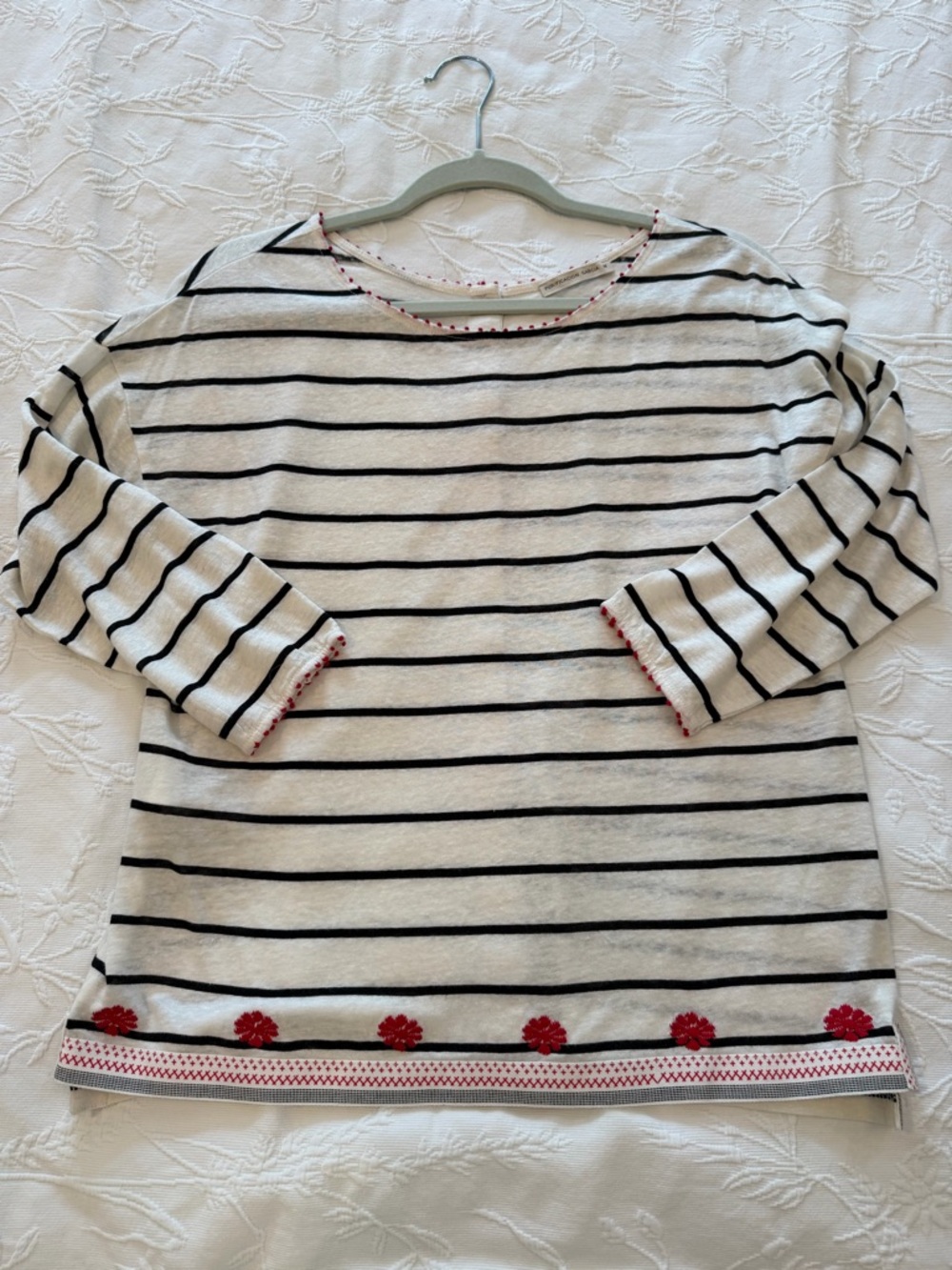 Cream and Black Striped Knit tunic Top